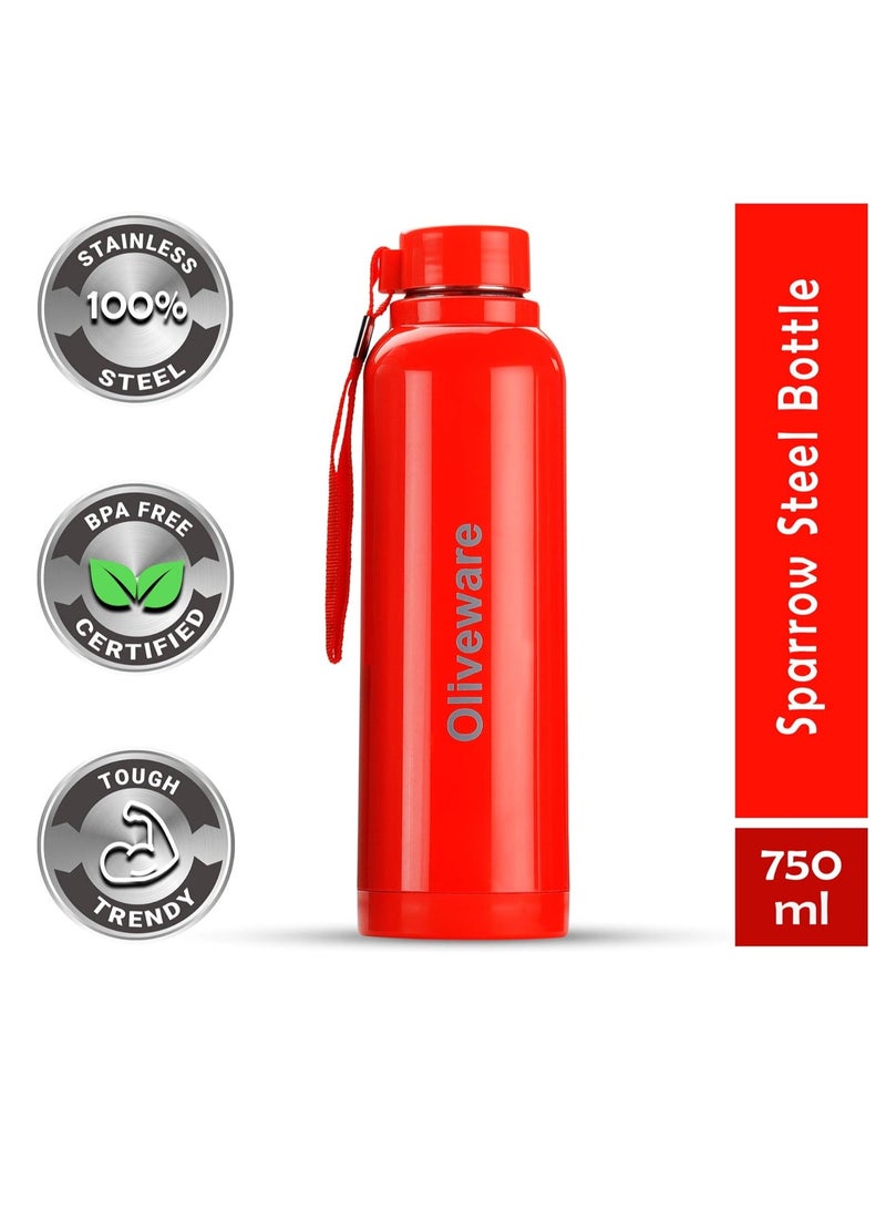 oliveware Aura Insulated Stainless Steel Bottle - Red | Keep Hot & Cold for Long Hours | Fits Bags & Fridge | Strap for Easy Carry - 690ml - Image 2
