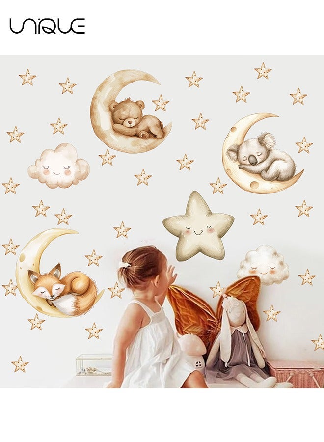 Unique Cartoon Good Night Bear Wall Stickers, Clouds and Stars Moon Wall Stickers, DIY Movable Large Art Deco, Peel & Paste, Suitable for Kids, Baby Boys, Girls, Playroom Bedroom Decoration - Image 5