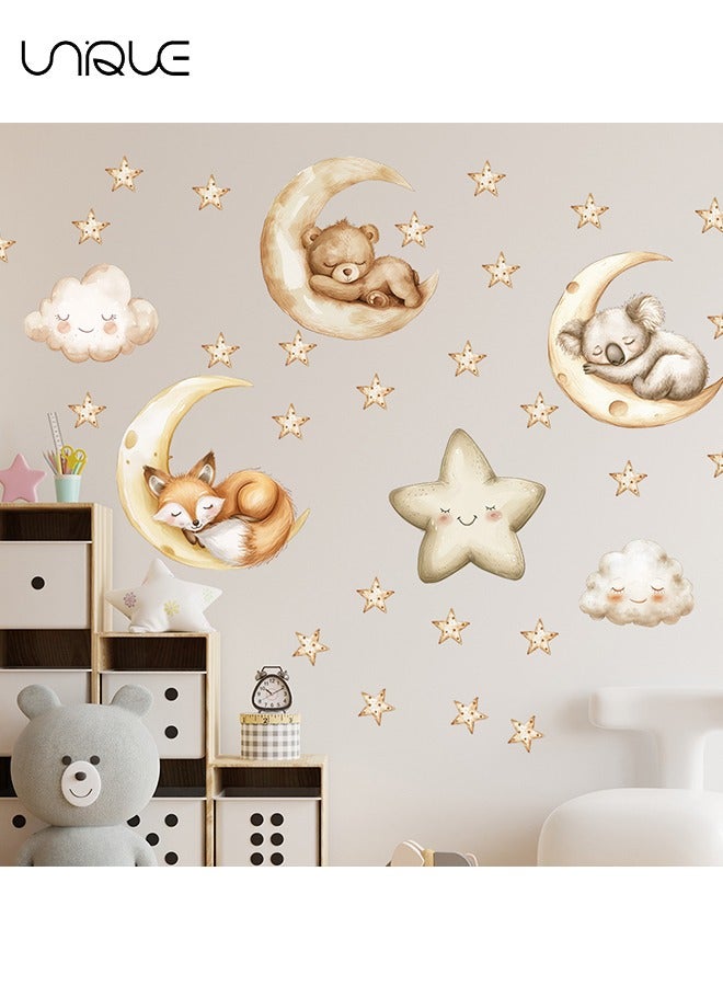 Unique Cartoon Good Night Bear Wall Stickers, Clouds and Stars Moon Wall Stickers, DIY Movable Large Art Deco, Peel & Paste, Suitable for Kids, Baby Boys, Girls, Playroom Bedroom Decoration - Image 4
