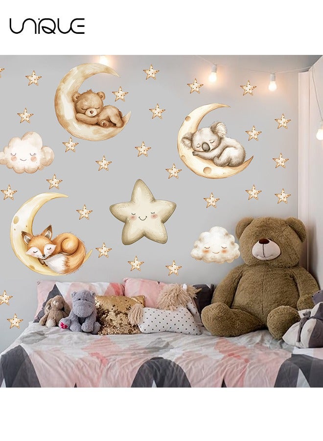 Unique Cartoon Good Night Bear Wall Stickers, Clouds and Stars Moon Wall Stickers, DIY Movable Large Art Deco, Peel & Paste, Suitable for Kids, Baby Boys, Girls, Playroom Bedroom Decoration - Image 1