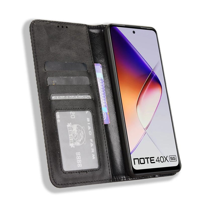 BURAQ Case Cover For Infinix Note 40X 5G X6838 Magnetic Buckle Retro Texture Leather Phone Case(Black) - Image 4