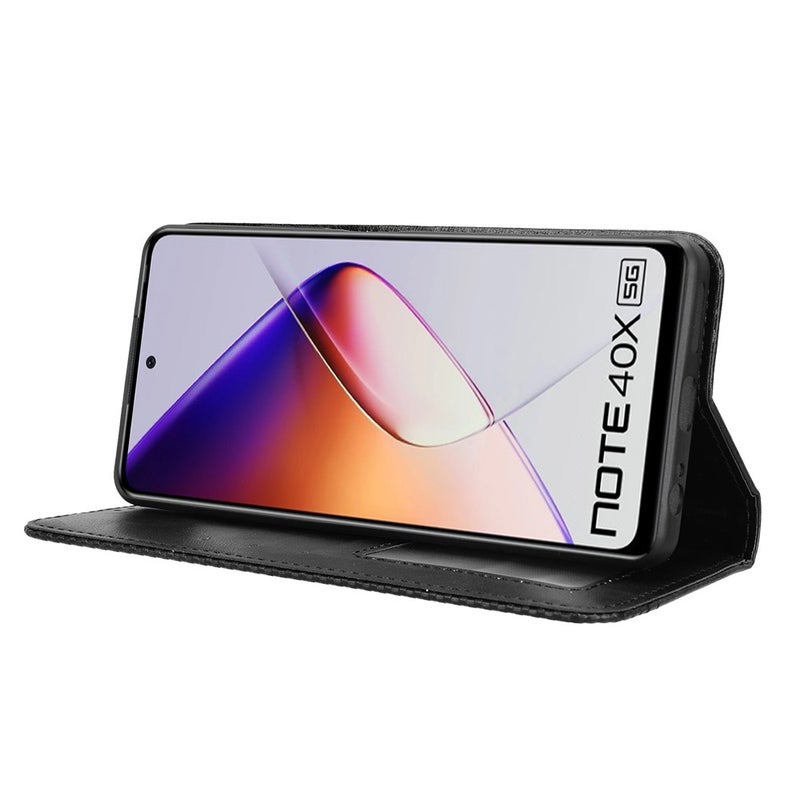 BURAQ Case Cover For Infinix Note 40X 5G X6838 Magnetic Buckle Retro Texture Leather Phone Case(Black) - Image 5