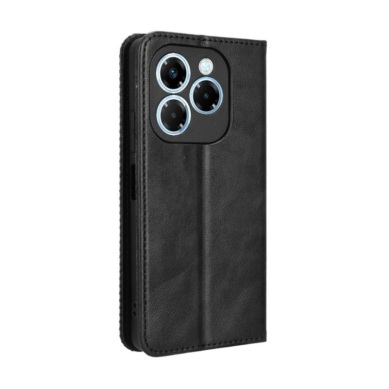 BURAQ Case Cover For Infinix Note 40X 5G X6838 Magnetic Buckle Retro Texture Leather Phone Case(Black) - Image 3