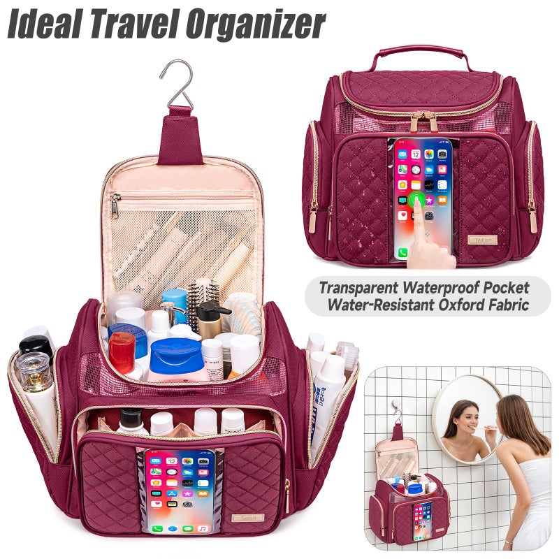 Tealari Large Toiletry Bag for Women Men,Bathroom Bag,Water Resistant Shower Bag,Makeup Bag,Portable Shower Caddy for College Dorm,Hanging Travel Toiletry Bag with Transparent Waterproof Phone Pocket - Image 2