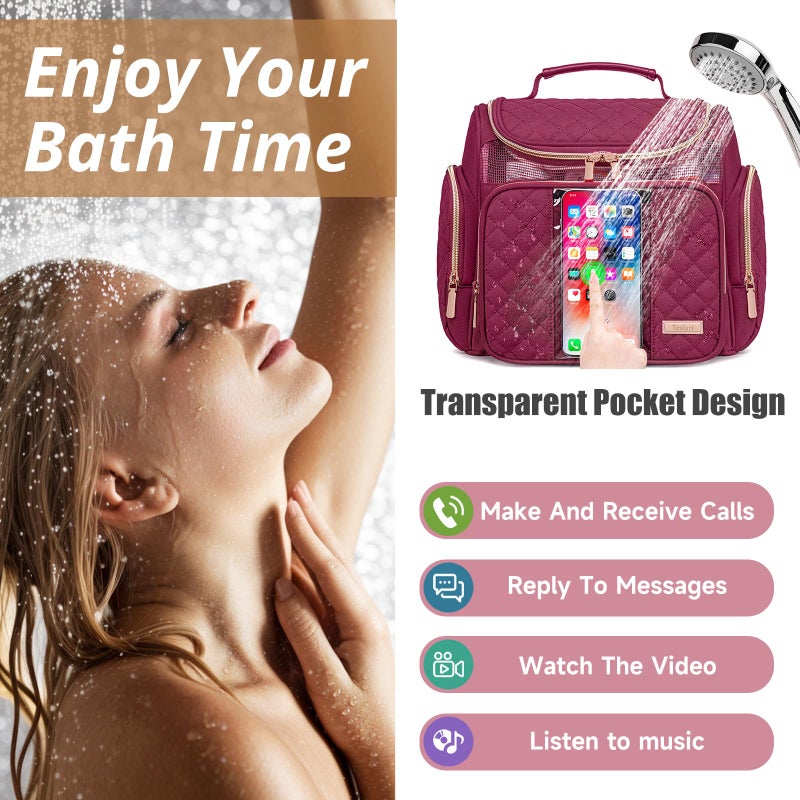 Tealari Large Toiletry Bag for Women Men,Bathroom Bag,Water Resistant Shower Bag,Makeup Bag,Portable Shower Caddy for College Dorm,Hanging Travel Toiletry Bag with Transparent Waterproof Phone Pocket - Image 3