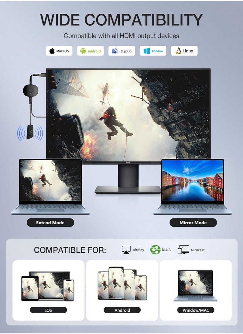 Generic - Wireless HDMI Display Adapter Dongle 4K Miracast Adapter Streaming YouTube Video/Audio Receiver for iPhone/iPad/iOS/Android/Mac/Laptop/PC to TV/Projector/Monitor - Image 1