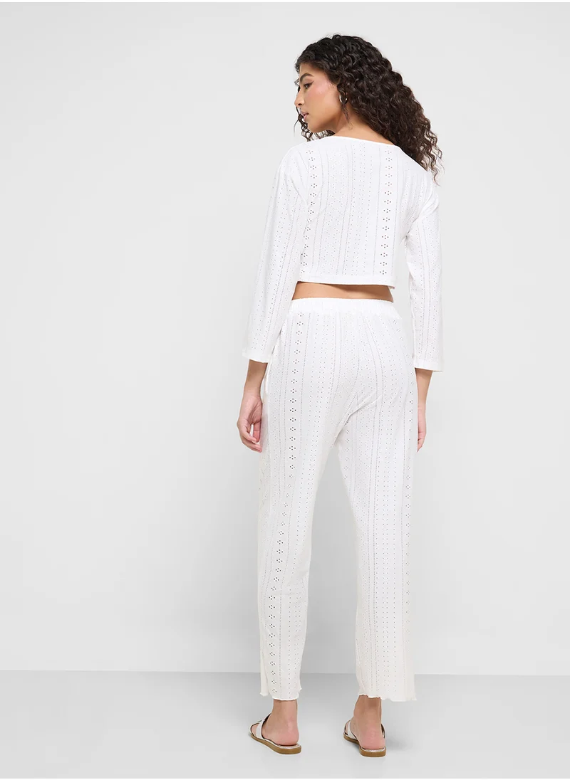 جينجر Pointelle Top & Pant Coord Lounge Set