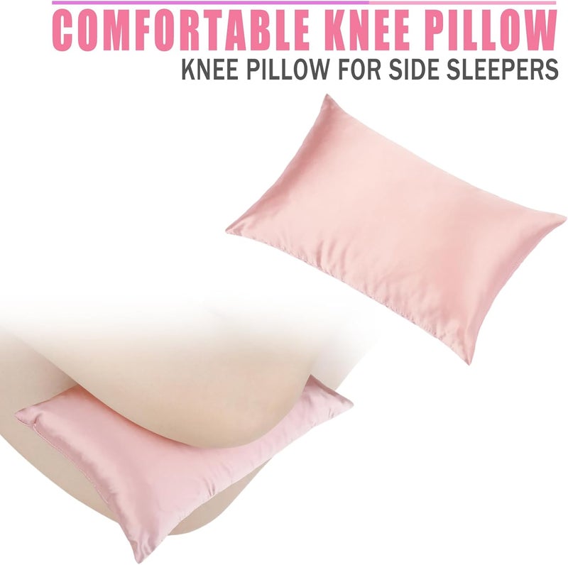 HapiPoppy Knee Pillow Leg Pillows 11" x 7.8" Silky Small Hip Support Pillows Smooth Cooling Between Legs for Side Sleepers Sciatica Joints Pain Relief Machine Washable Post Surgery Cushion Gifts, Satin Coral - Image 4