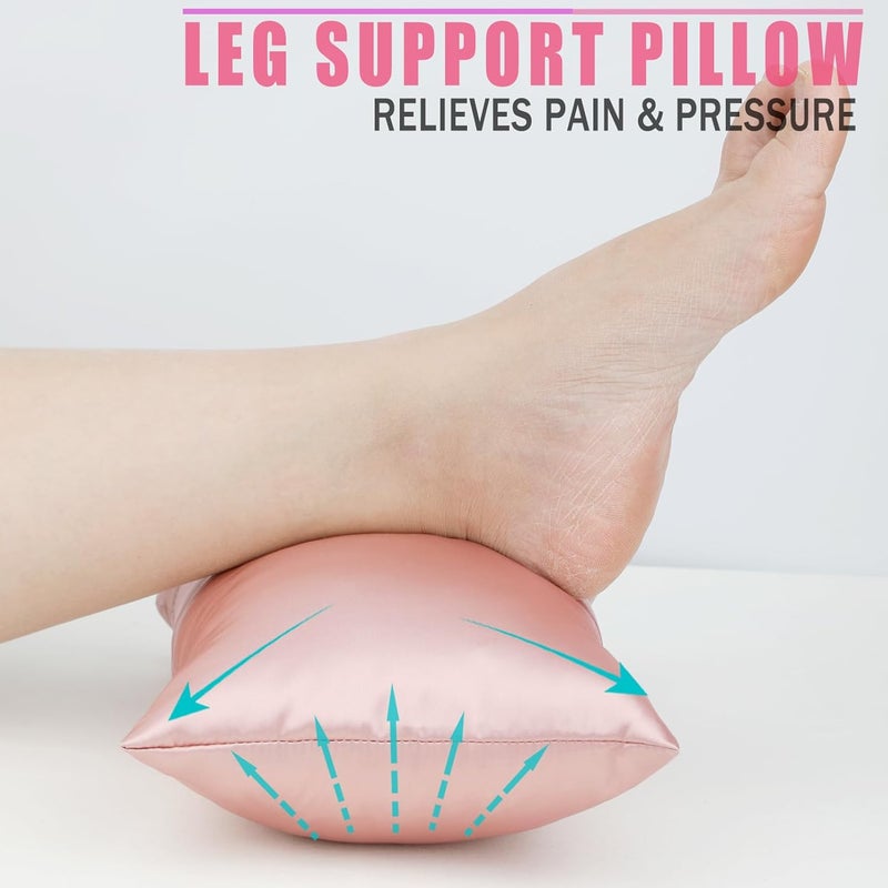 HapiPoppy Knee Pillow Leg Pillows 11" x 7.8" Silky Small Hip Support Pillows Smooth Cooling Between Legs for Side Sleepers Sciatica Joints Pain Relief Machine Washable Post Surgery Cushion Gifts, Satin Coral - Image 2