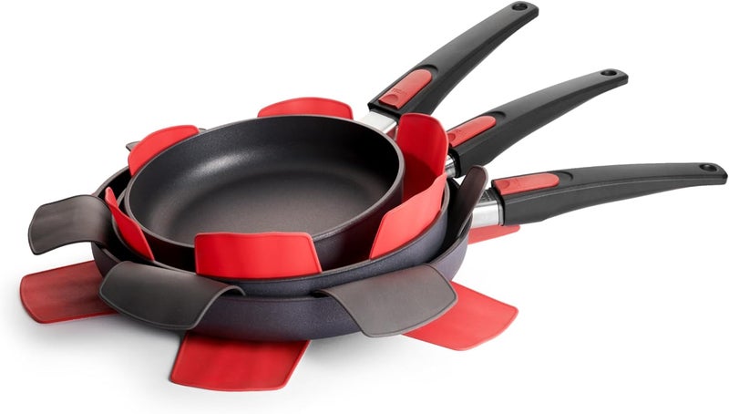 Woll Silicone Pan Protectors for Cookware, Set of 3, Red/Gray - Image 1