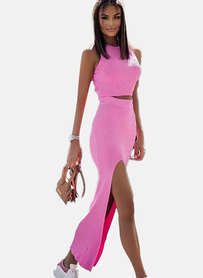 يونيكي Pink Striped Sleeveless Top & Skirt