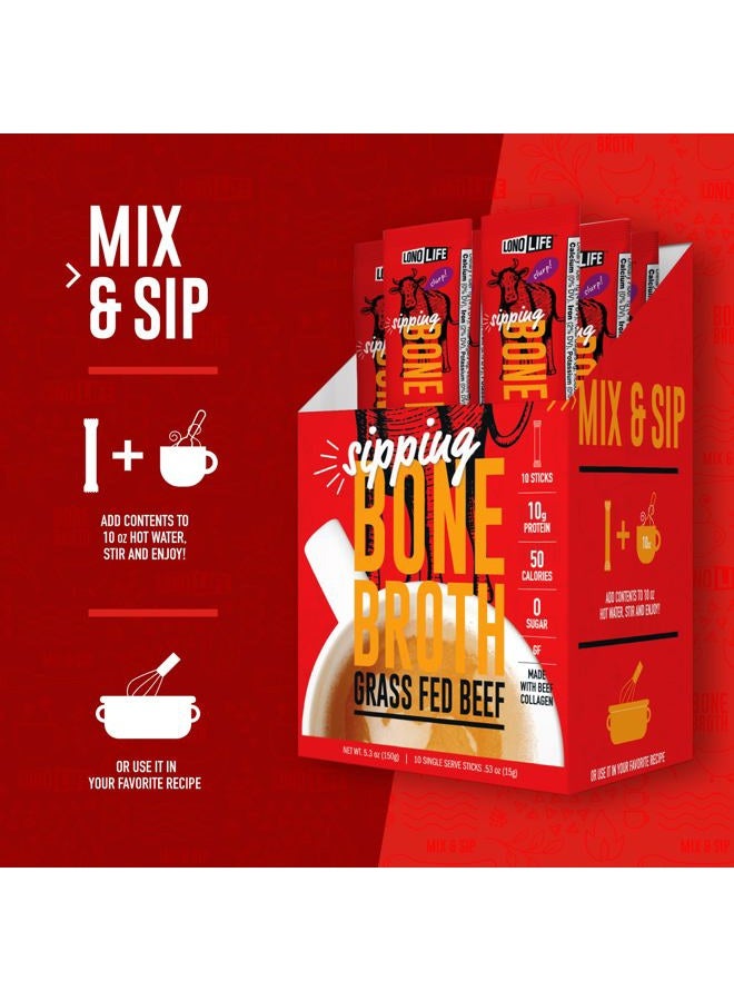 LonoLife Beef Bone Broth Sticks: 10g Protein, Keto Friendly - 10 Portable Servings - Image 2