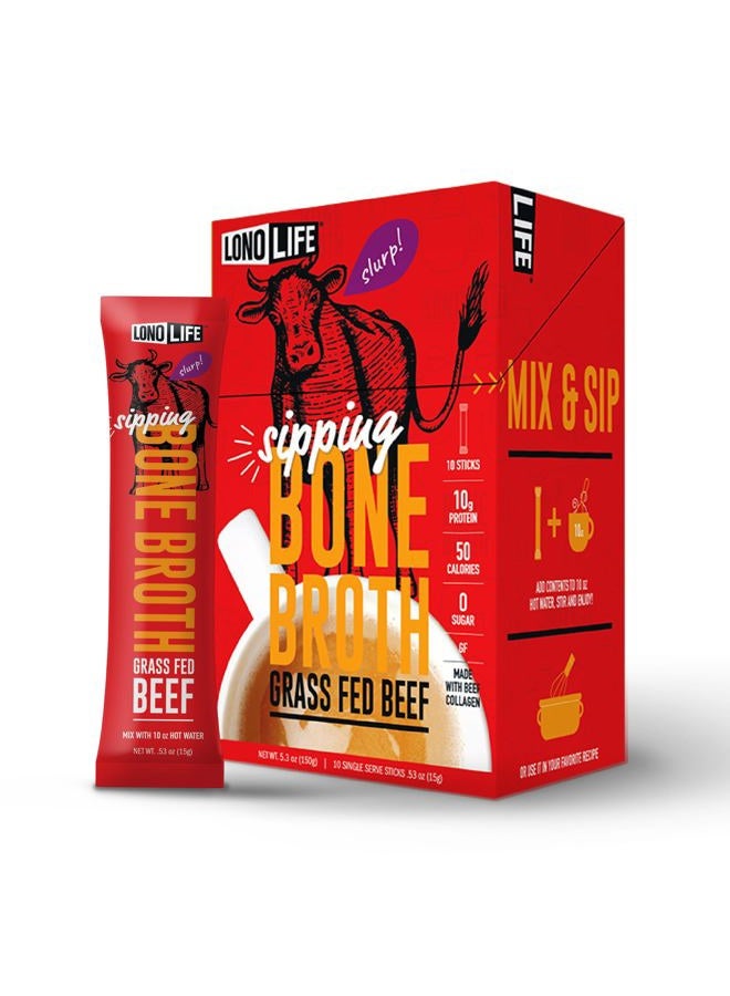 LonoLife Beef Bone Broth Sticks: 10g Protein, Keto Friendly - 10 Portable Servings - Image 1
