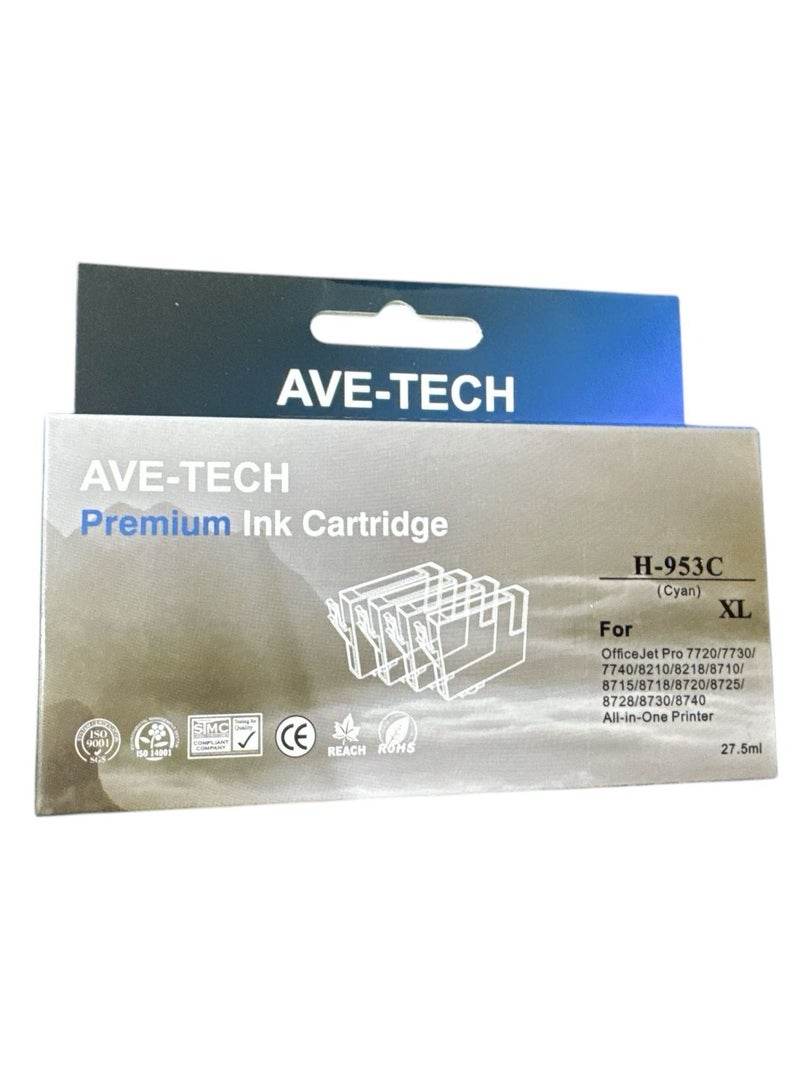 AVE-TECH PREMIUM INK 953XL CYAN/ Pages 2000 / For Used In HP / OFFICE JET PRO 7720/7730/7740/8210/8218/8710/8715/8718/8720/8725/8728/8730/8740