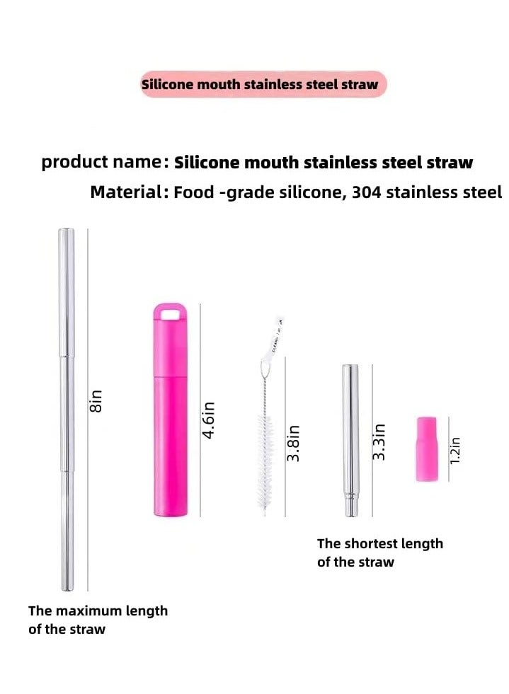 SYOSI Metal Reusable Straws, 3 Pack Collapsible Portable Stainless Steel Straws, with Plastic Housing Silicone Tips and Cleaning Brush, Eco-Friendly Material, Retractable Portable Pocket Drinking Straws - Image 3