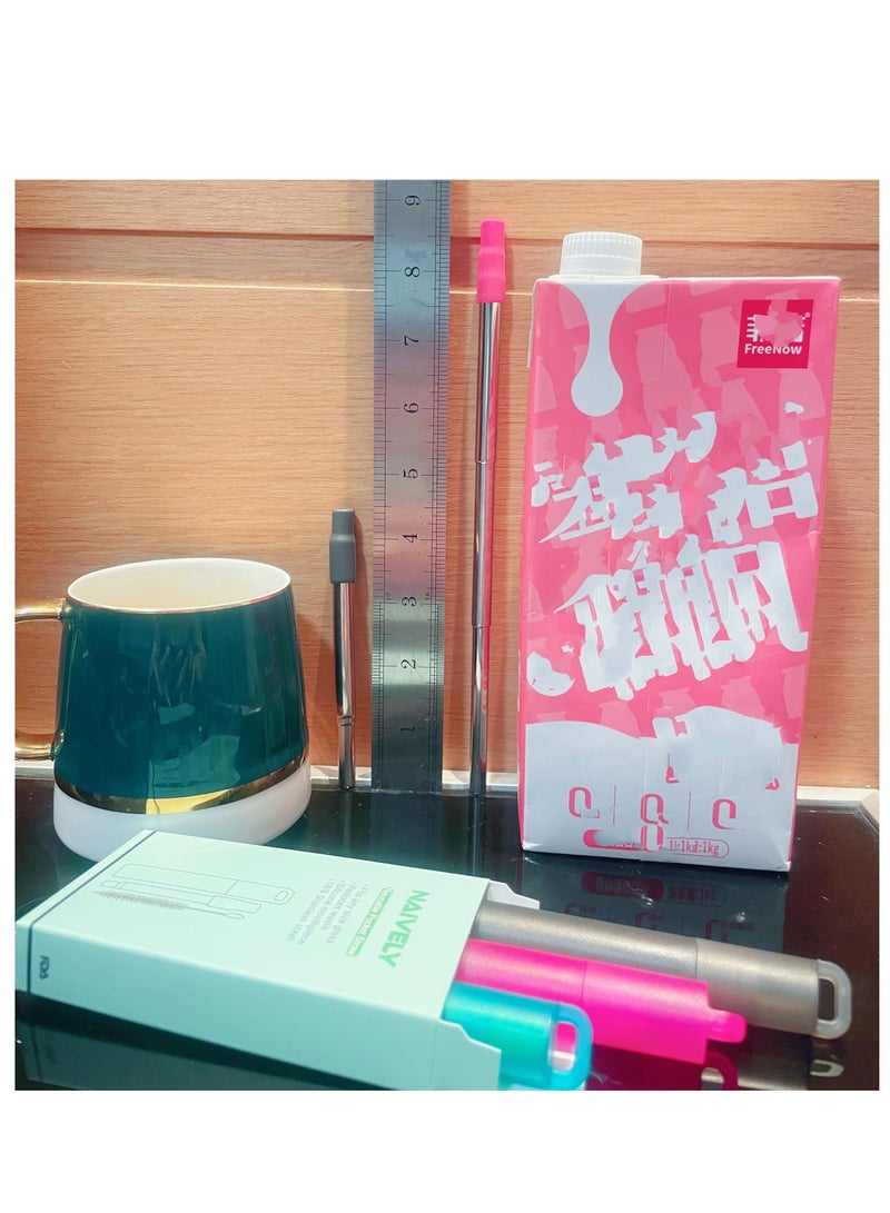 SYOSI Metal Reusable Straws, 3 Pack Collapsible Portable Stainless Steel Straws, with Plastic Housing Silicone Tips and Cleaning Brush, Eco-Friendly Material, Retractable Portable Pocket Drinking Straws - Image 4