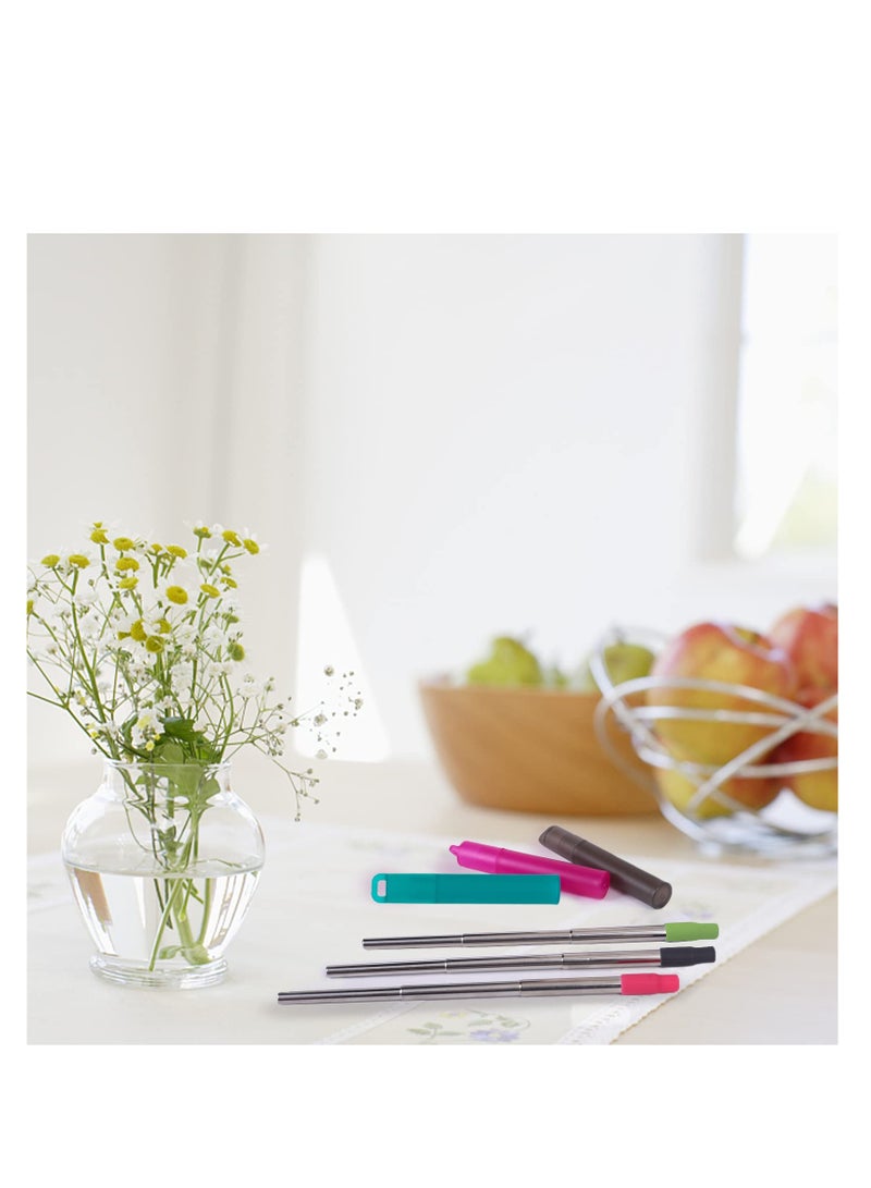 SYOSI Metal Reusable Straws, 3 Pack Collapsible Portable Stainless Steel Straws, with Plastic Housing Silicone Tips and Cleaning Brush, Eco-Friendly Material, Retractable Portable Pocket Drinking Straws - Image 2
