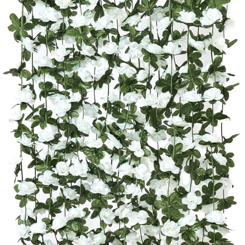 KHOYIME 9 Pack 72 FT Artificial Flower Garland Fake White Roses Vines Silk Flowers Faux Plastic Outdoor Hanging Floral Ivy Garland Decoration for Wedding Arch Bedroom Home Wall Backdrop Room Decor - Image 1
