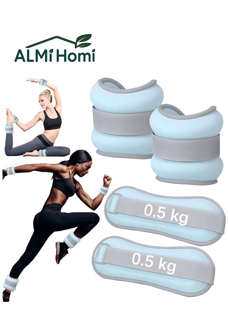 ALMiHomi Adjustable Soft Ankle and Wrist Weights 0.5kg Pair Sandbag Fitness Weights for Women Comfortable Breathable Design for Walking Yoga Home Workout and Slimming - Image 1