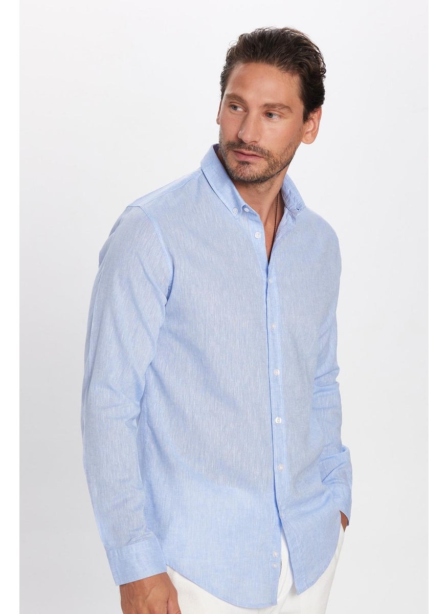 Men's Slim Fit Slim Cut Long Sleeve Linen Premium Series Button-down Collar Sports Blue Shirt - pzsku/Z7A62B91BE9534F175664Z/45/_/1741257264/69bada81-8640-4800-a9cc-ad7723eede02