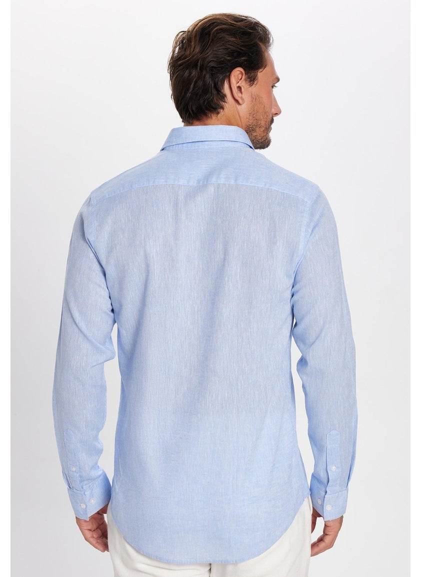 Men's Slim Fit Slim Cut Long Sleeve Linen Premium Series Button-down Collar Sports Blue Shirt - pzsku/Z7A62B91BE9534F175664Z/45/_/1741257269/ff6dc9de-848d-4b3b-95a6-bc461c30735a