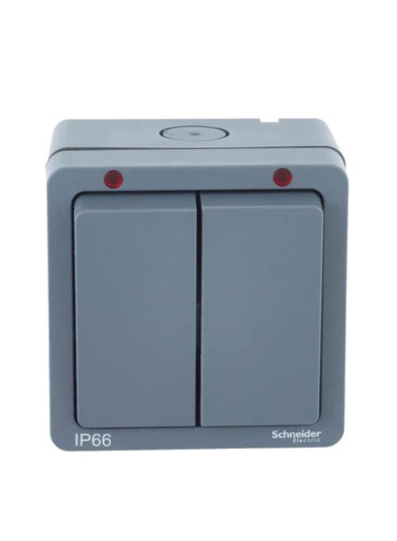Schneider Electric Schneider Electric Lisse Weatherproof 2 Gang 2-Way Rocker Switch, IP66, 10AX, Grey – LWP1622