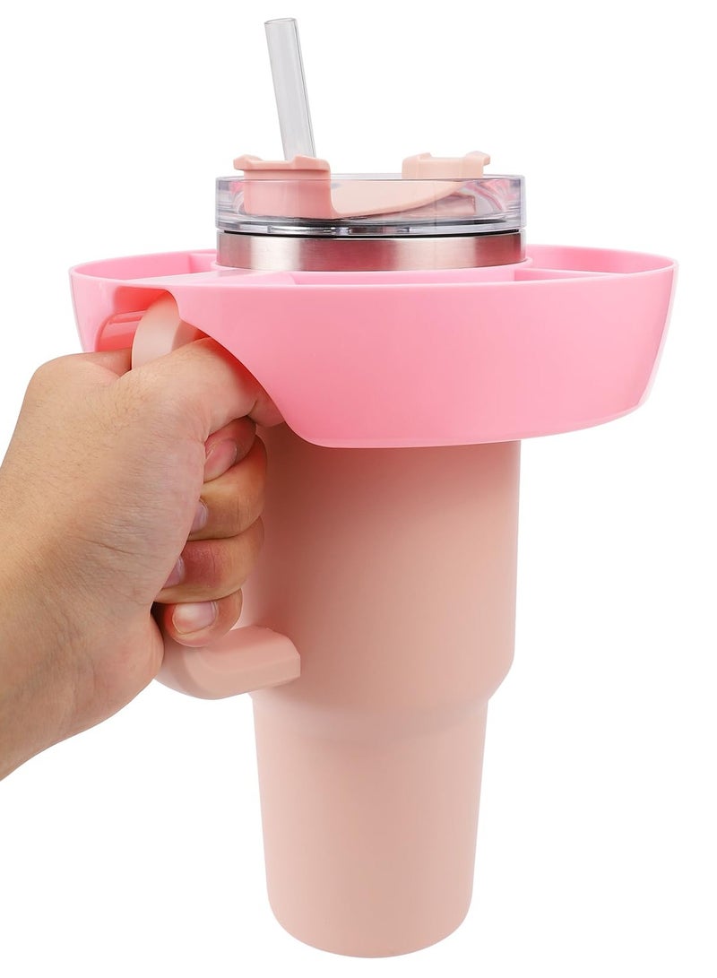Excefore 40oz Snack Bowl for Stanley Cup, Reusable Snack Ring Compatible, Tumbler with Handle, Cute Water Bottle Accessories with Long Silione, Pink - Image 2
