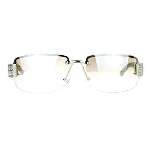 SA106 Rimless Rhinestone Jewel Hinge Luxury Bling Sunglasses Clear White - Image 2