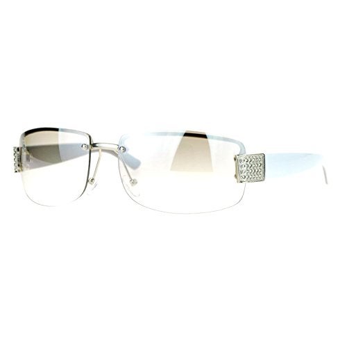 SA106 Rimless Rhinestone Jewel Hinge Luxury Bling Sunglasses Clear White - Image 1