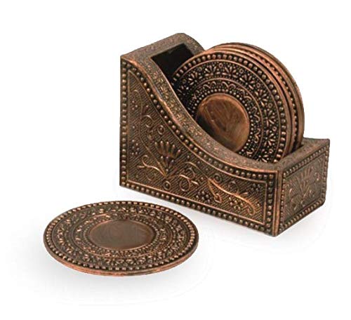 Liza Coaster for Tea Cups, Coffee Mugs/Beer Cans Bar Tumblers & Water Glasses - Set of 6 & 1 Holder (Brown)