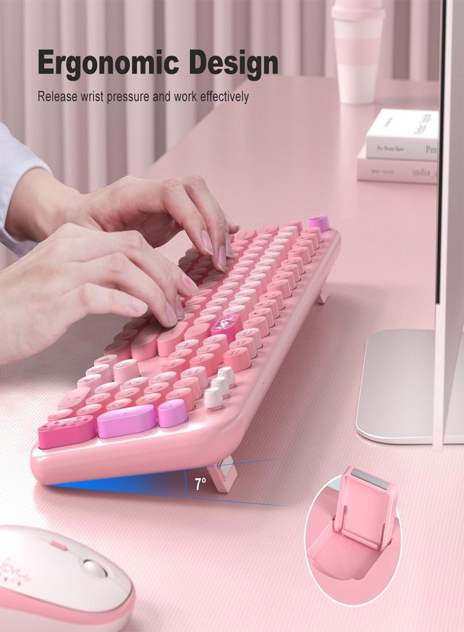 Atelus Wireless Keyboard and Mouse, Typewriter Full Size Keyboard with Number Pad and 2 in 1 USB Connected Mouse for Windows 7/8/10, Laptop, Desktop, PC, Computer (Pink Colorful) - Image 5