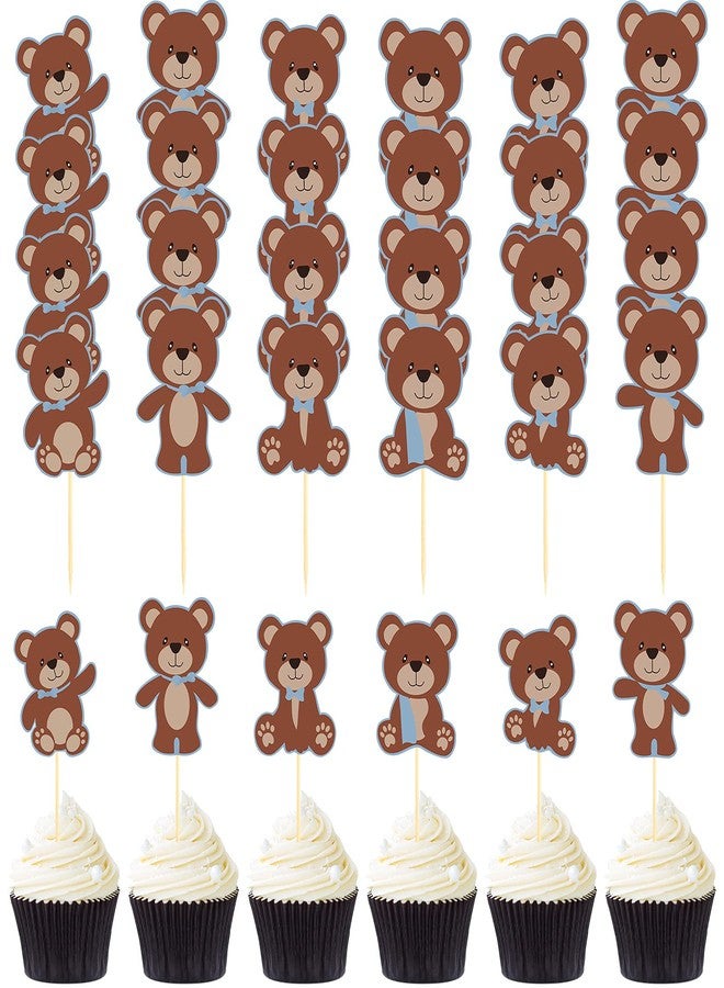 Chinco 48 Pieces Bear Cupcake Cake Toppers Blue Bear Themed Baby Shower Decorations Supplies for Boy Baby Shower Birthday Party Decorations Supplies - Image 1