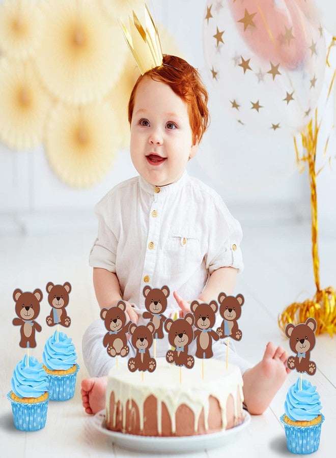 Chinco 48 Pieces Bear Cupcake Cake Toppers Blue Bear Themed Baby Shower Decorations Supplies for Boy Baby Shower Birthday Party Decorations Supplies - Image 2