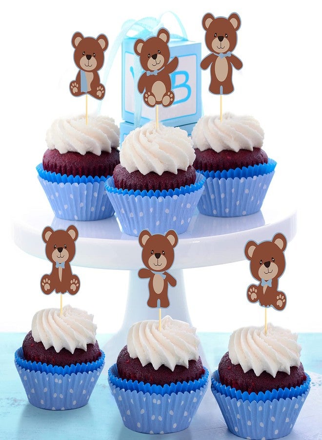 Chinco 48 Pieces Bear Cupcake Cake Toppers Blue Bear Themed Baby Shower Decorations Supplies for Boy Baby Shower Birthday Party Decorations Supplies - Image 3