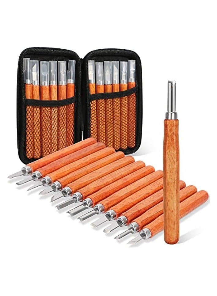 PROMASS Wood Carving Tools Set, Pumpkin Carving Kit, 12 PCS Wood Carving Kit for DIY Sculpture Carpenter Experts & Beginners, Relief Tools for Wood Blocks, Basswood, Softwoods  - Image 1