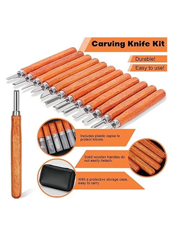 PROMASS Wood Carving Tools Set, Pumpkin Carving Kit, 12 PCS Wood Carving Kit for DIY Sculpture Carpenter Experts & Beginners, Relief Tools for Wood Blocks, Basswood, Softwoods  - Image 3