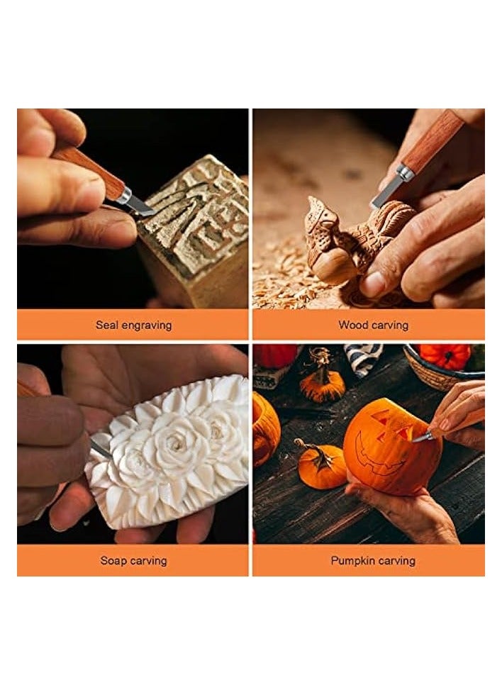 PROMASS Wood Carving Tools Set, Pumpkin Carving Kit, 12 PCS Wood Carving Kit for DIY Sculpture Carpenter Experts & Beginners, Relief Tools for Wood Blocks, Basswood, Softwoods  - Image 5