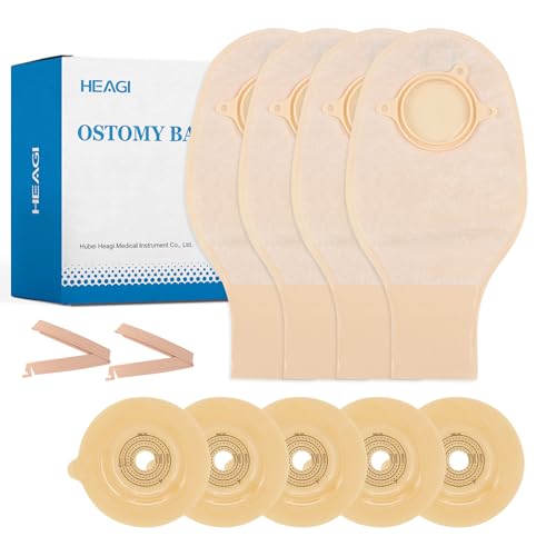 Heagimed 15PCS 2-Piece Colostomy Bags, Colostomy Supplies, 45 mm Deep Convex Ostomy Bags for Retracted Stomas, Drainable Ostomy Pouch for Ileostomy Stoma Care (10 x Ostomy Bag+5 x Barrier+2 x Clamps) - Image 1