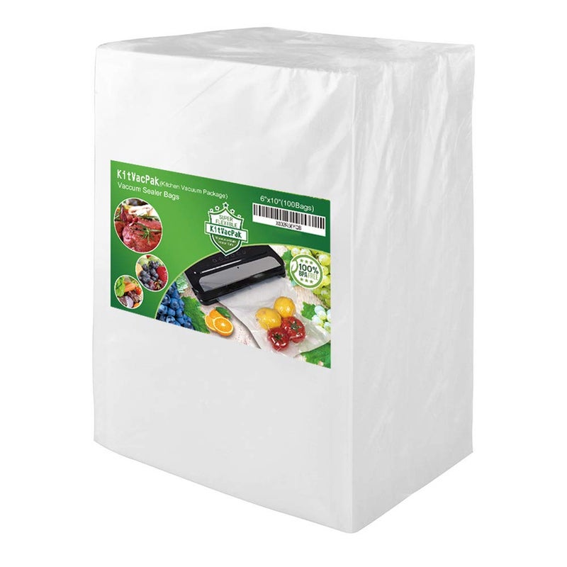 KitVacPak 100 Pint 6X10 Vacuum Food Sealer Bags with BPA Free and Heavy DutyCommercial Grade Vacuum Sealer Freezer Bags Compatible with Any Type Vacuum Sealer Machine