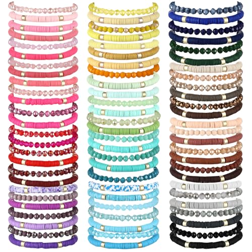 Ecation 96 Pcs Beaded Friendship Bracelets Bulk Inspirational Stretch Bracelets Y2k Colorful Cute Adjustable Jewelry for Women Summer Beach Graduation Party Favors Friend Gifts - Image 1