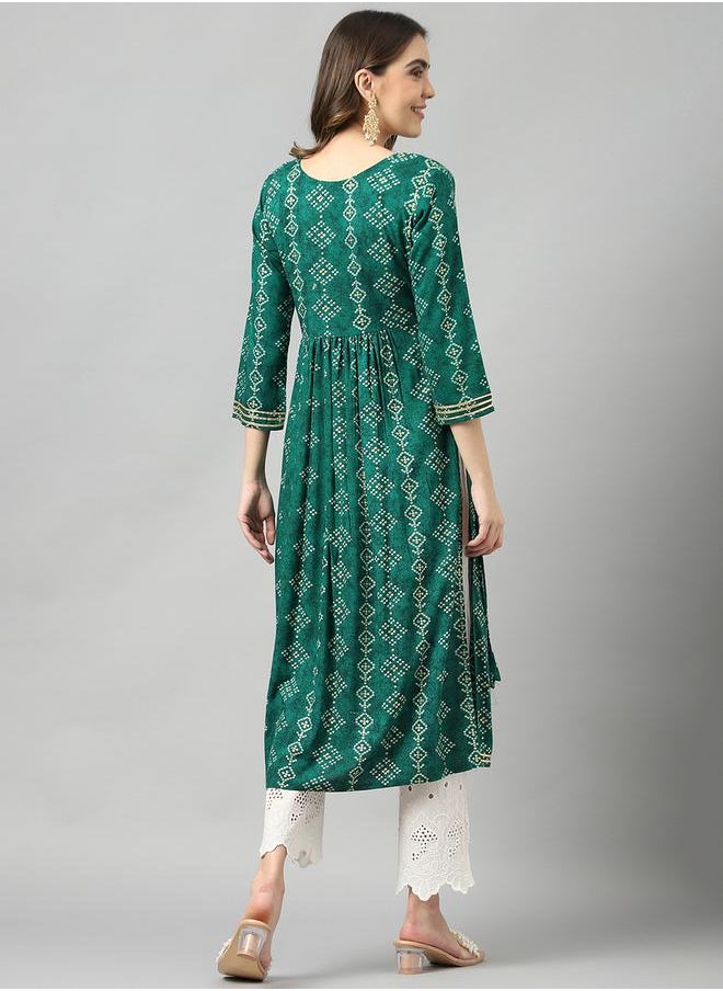 DW Printed Round Neck Embroidered A-Line Kurta by Styli  - Image 2