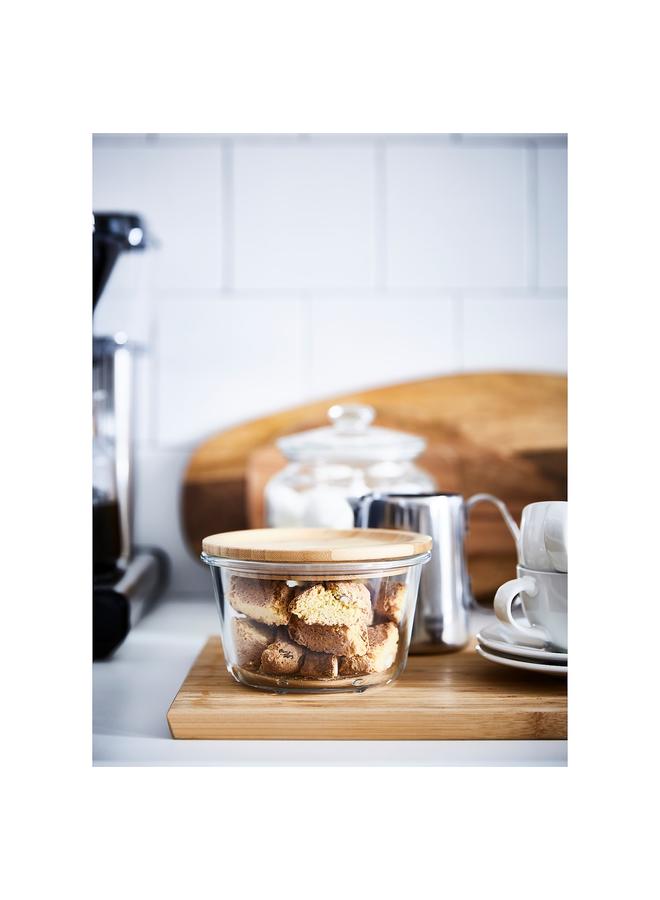 Zaboon Food Container With Lid, Round Glass/Bamboo, 600 Ml - Image 3