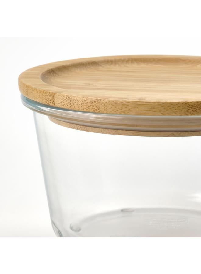 Zaboon Food Container With Lid, Round Glass/Bamboo, 600 Ml - Image 4