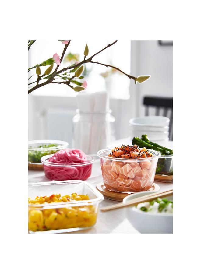 Zaboon Food Container With Lid, Round Glass/Bamboo, 600 Ml - Image 2