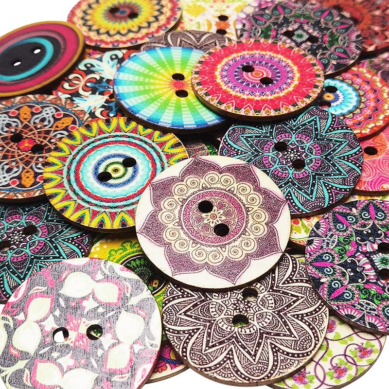 Chenkou Craft Mix Pattern 30pcs 250mm Large Wood Buttons Craft Sewing Button Mix Patterns 250mm
