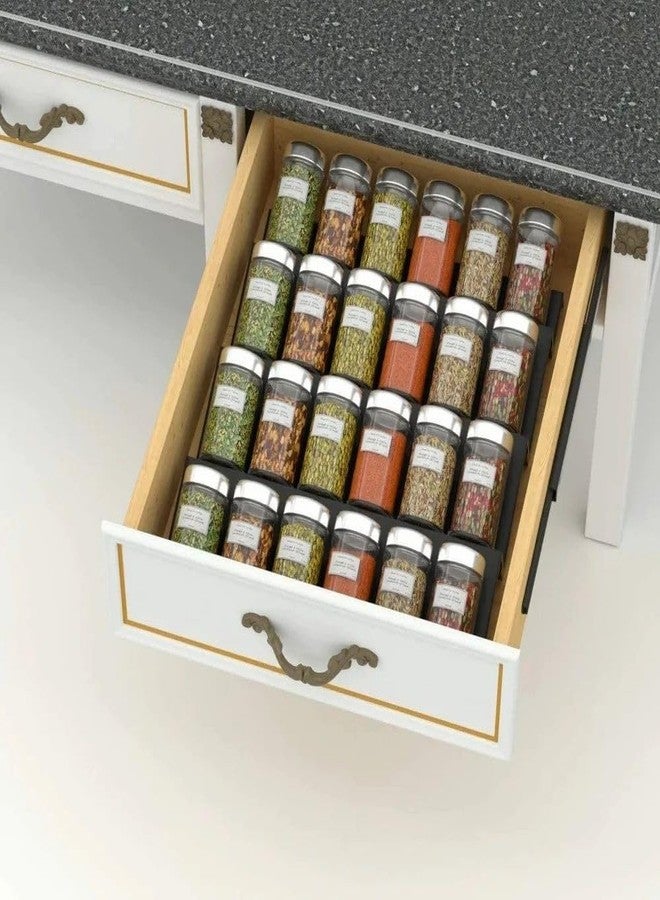 Jolfay Expandable Acrylic Spice Drawer Organizer,4-Tier Slanted Seasoning Jars Tray for Kitchen Cabinet Drawers Insert/Countertop (Jars not included)-4Pcs / Black - Image 1