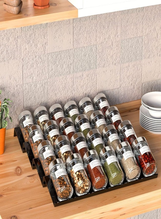 Jolfay Expandable Acrylic Spice Drawer Organizer,4-Tier Slanted Seasoning Jars Tray for Kitchen Cabinet Drawers Insert/Countertop (Jars not included)-4Pcs / Black - Image 2