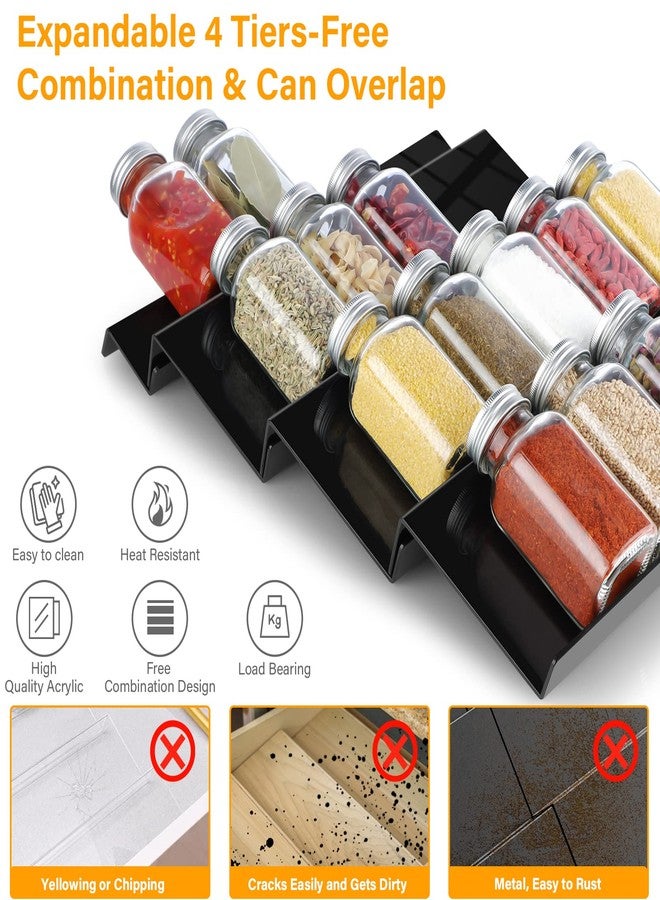 Jolfay Expandable Acrylic Spice Drawer Organizer,4-Tier Slanted Seasoning Jars Tray for Kitchen Cabinet Drawers Insert/Countertop (Jars not included)-4Pcs / Black - Image 5
