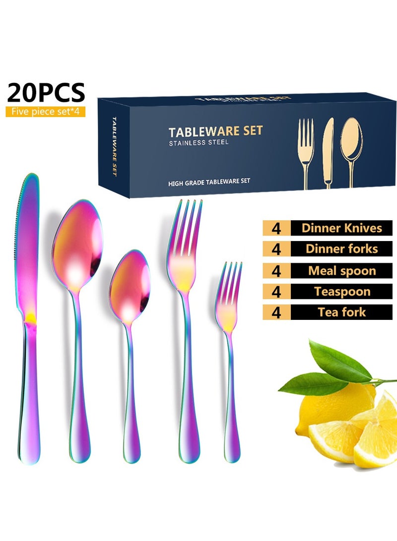 KUYING Stainless Steel Tableware Set Of 20 Pieces Western Knife Fork Spoon Set 