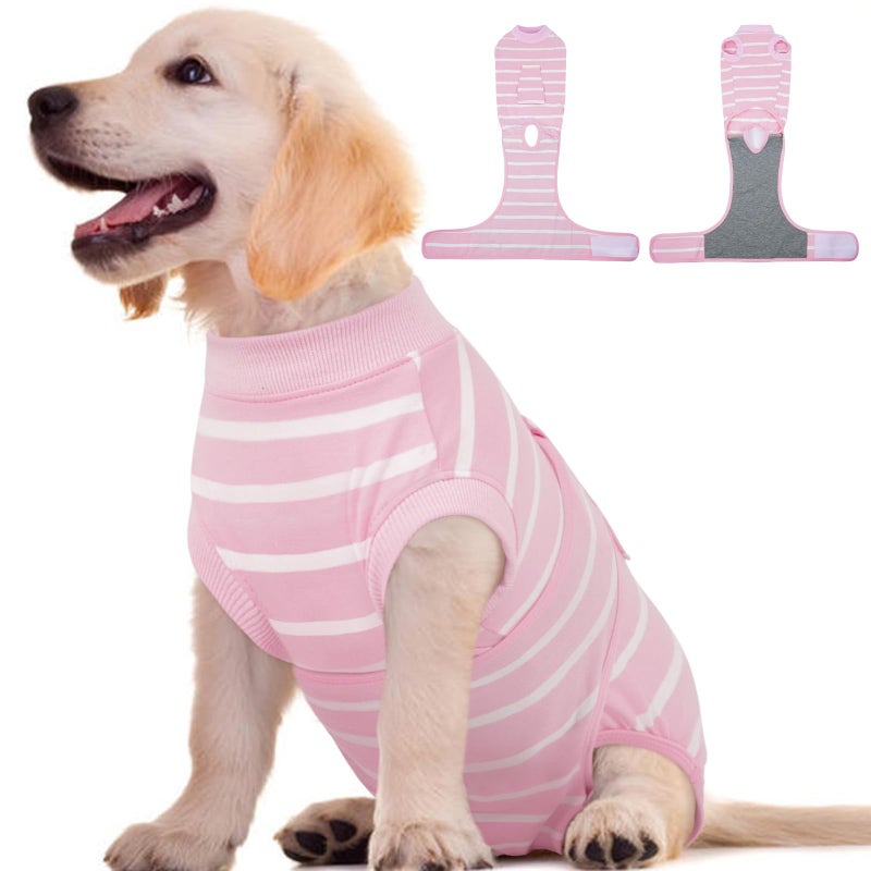 Kuoser Dog Surgery Recovery Suit Soft Breathable Dog Recovery Suit for Female Spay Male Nueuter Anti Licking Puppy Onesie Pet Surgical Suit for Dogs Abdominal Wounds Skin Disease Pink Strips XS - Image 2